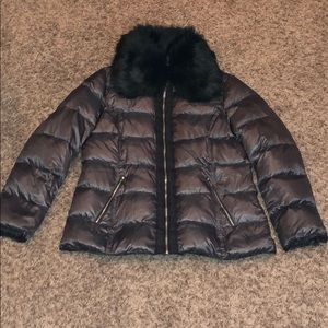 Laundry black puffer coat w/ fur collar